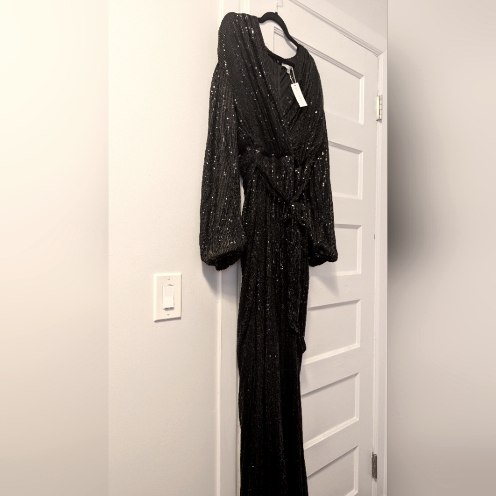 Baltic Born Black Wrap Sequin Jumpsuit Sz 2X NWT